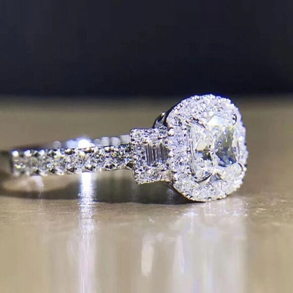 🎀 Beautiful Pure Zircon Cubic Carved Macro Pave Silver Rings Women, PD646 - Picture 3 of 4